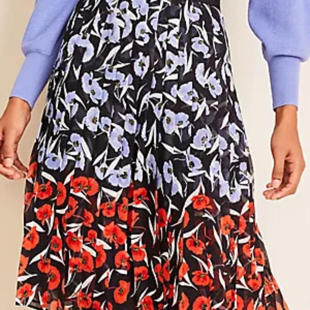 Ann Taylor Petite Multicolored Poppy Pleated Skirt